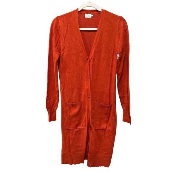 Women’s Collarless Longline Button Front Long Sleeve Knit Cardigan Size Small - Picture 2 of 6